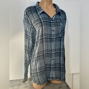 Lucky Brand Women's Striped Shades Of Blue Long Sleeve Shirt XL TG